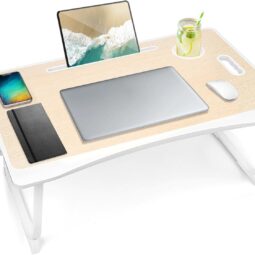 Amaredom Laptop Bed Desk Tray Bed Table, Foldable Portable Lap Desk Notebook Stand Reading Holder with Storage Drawer and Cup Holder